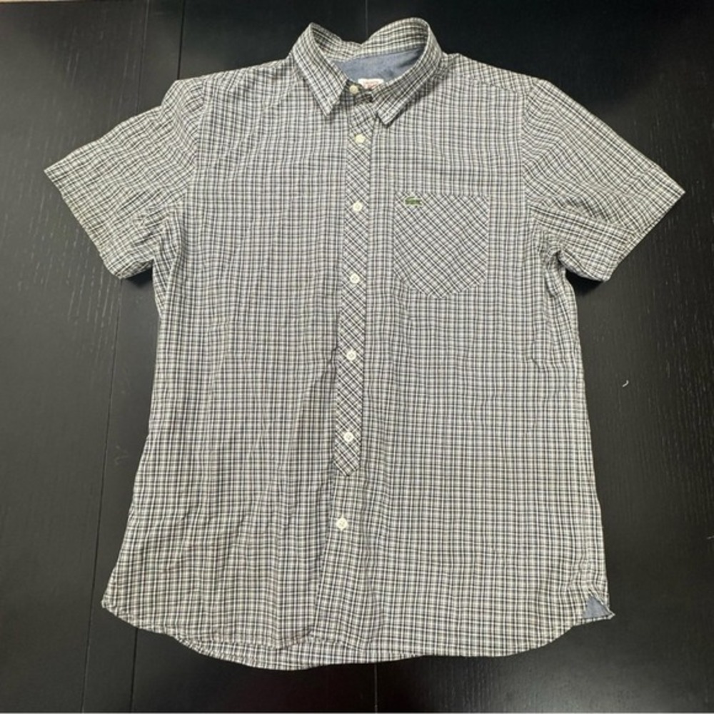 Lacoste‎ Live Men's Black White Plaid Shirt Sz 42 Button Down Preppy Designer
